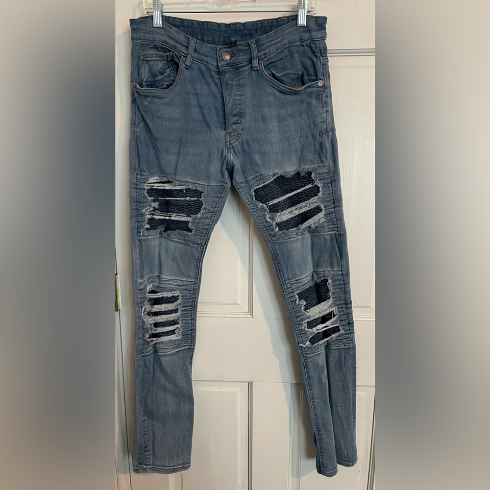 Mens Divided H&M Distressed & Ribbed Skinny Jeans 33